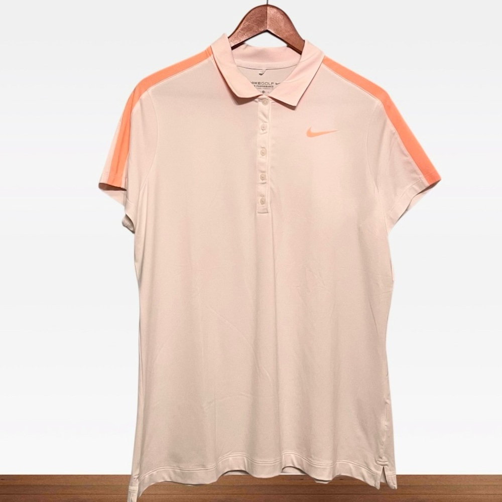 Nike Women’s Golf Polo Size XL Dri-Fit Tour Performance White & Orange Stripes